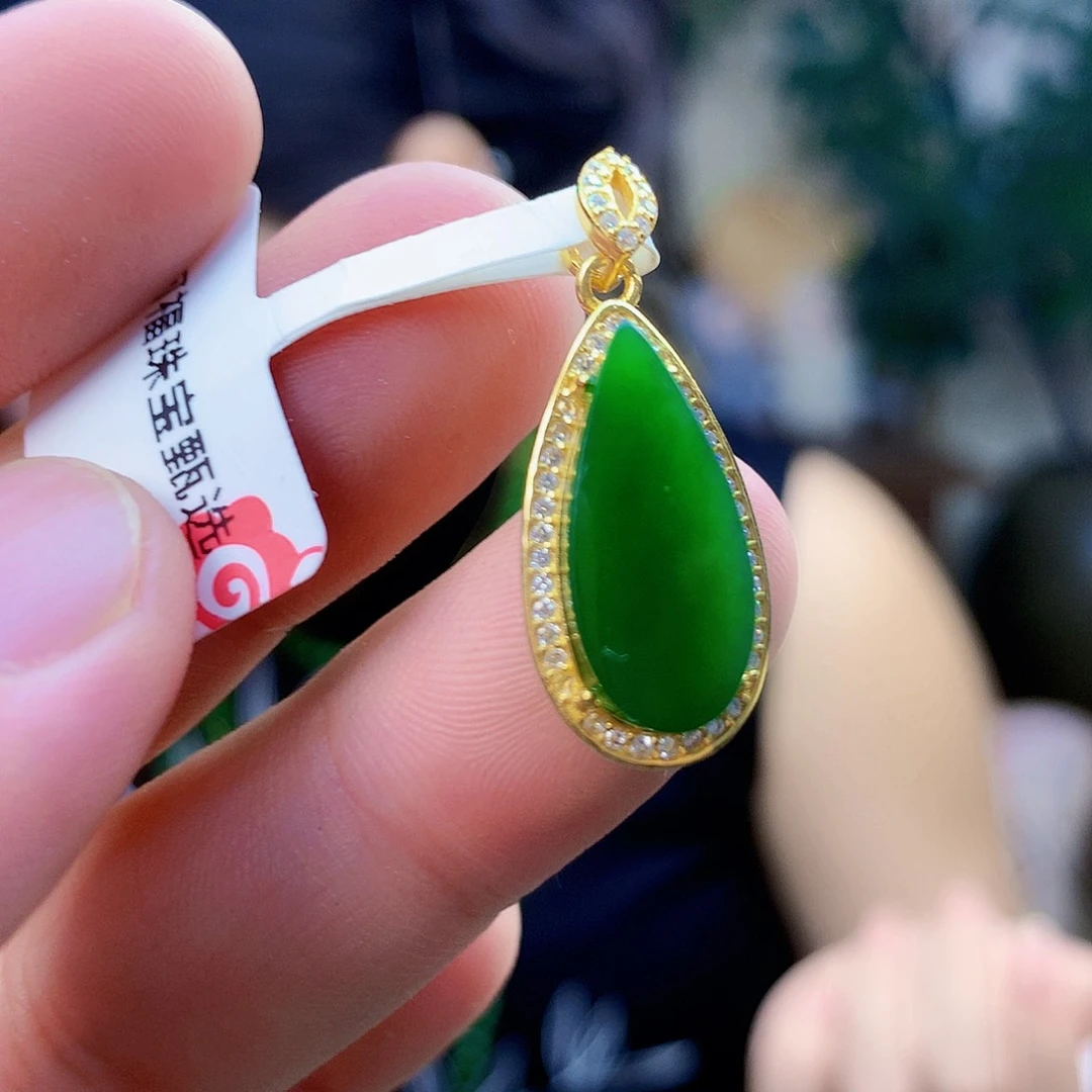 吊坠(不含链)银S925镶嵌和田玉（碧玉）吊坠