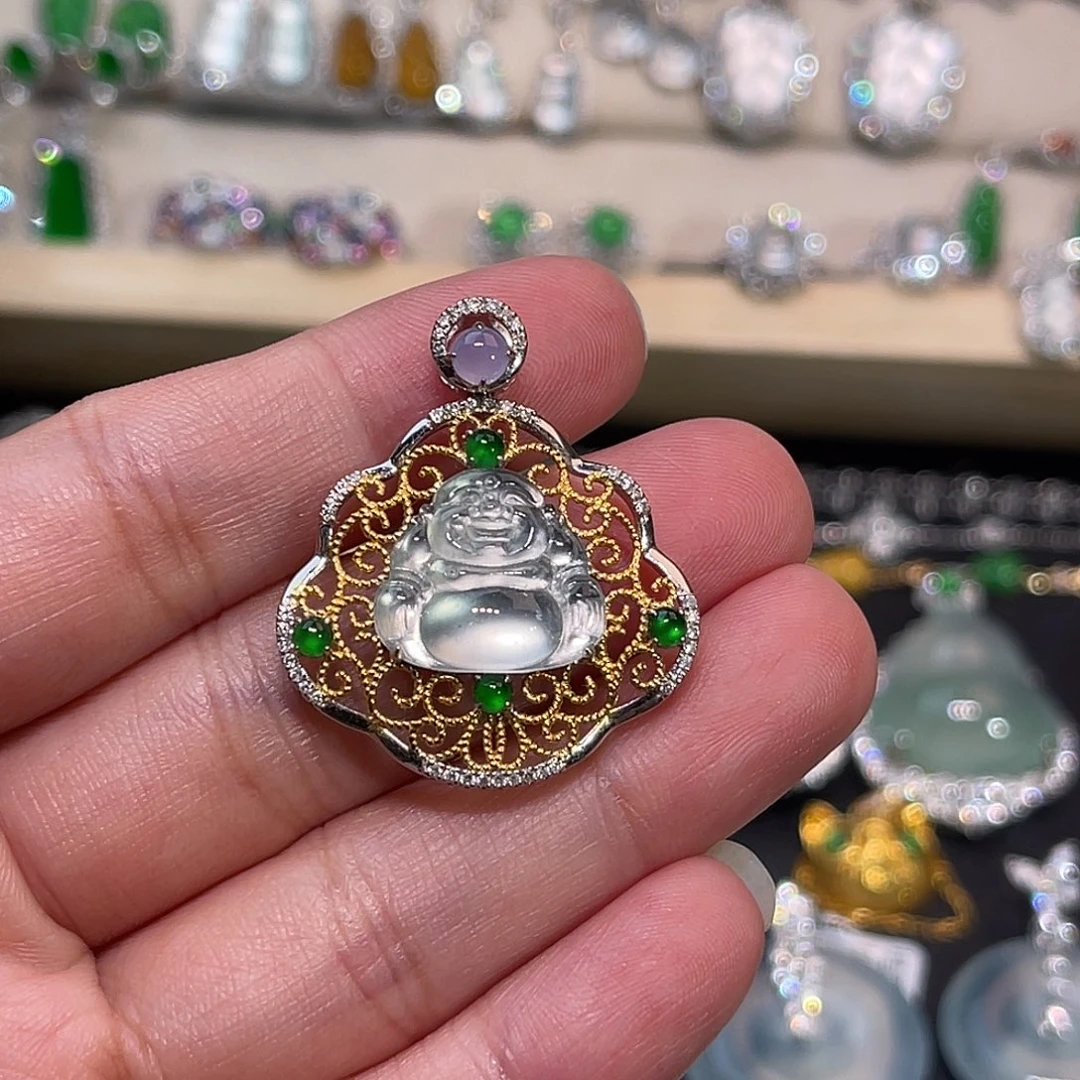 翡翠18K金镶嵌吊坠(不含链)佛公