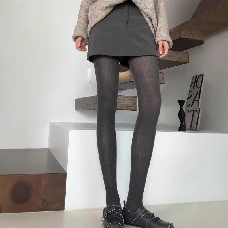 早秋深灰高级感坑条微透连裤miu系微透感显瘦百搭打底裤连裤袜女
