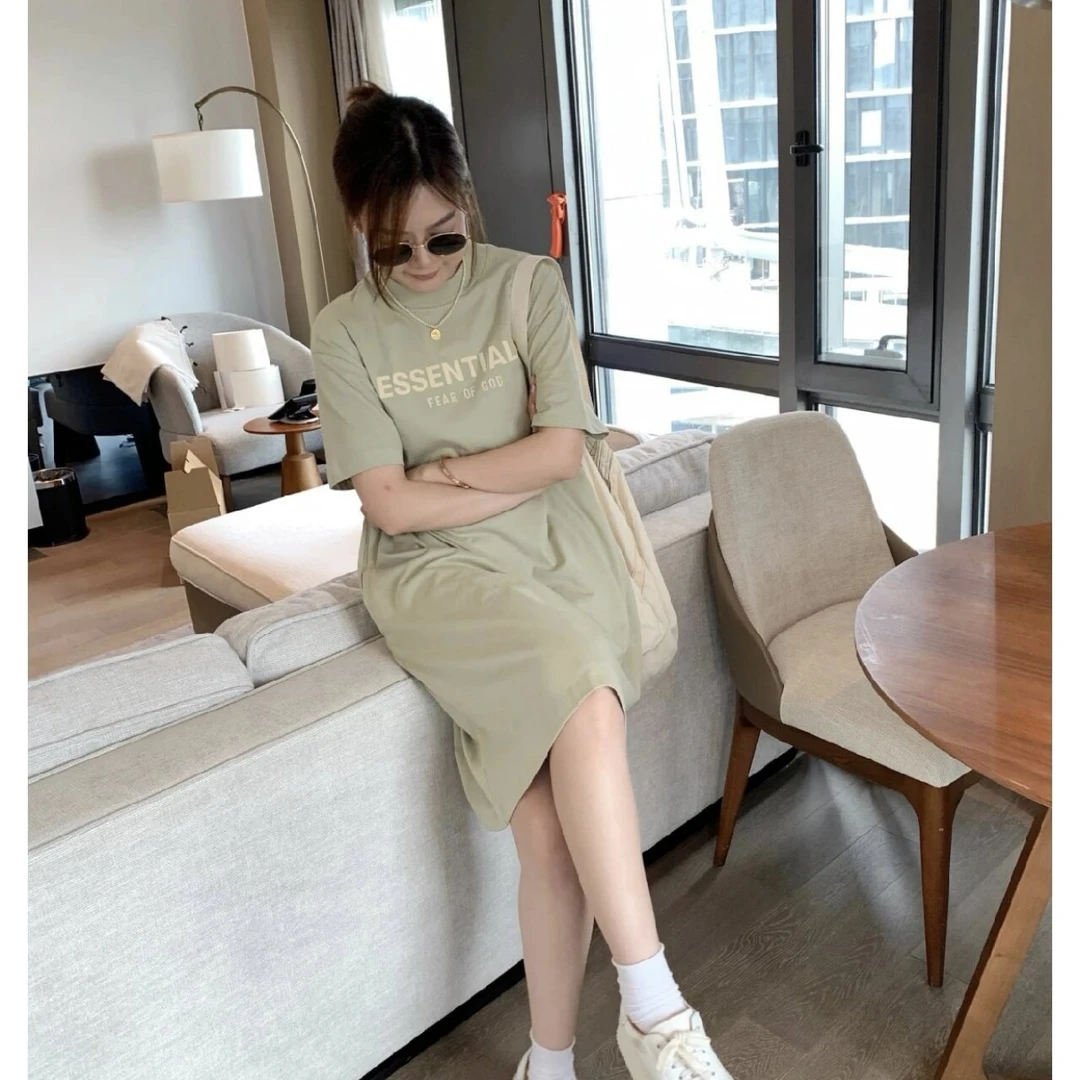 复线ess 双排植绒字母标圆领长裙 T恤连衣裙长裙 美式休闲-2232