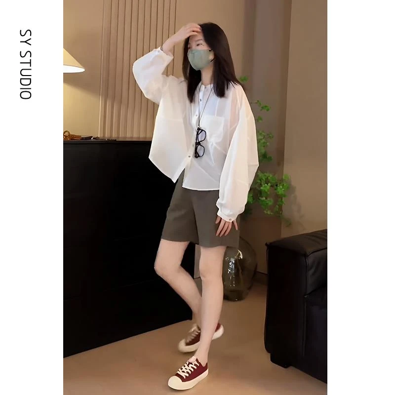 VOCKOO官方套装2025新款女装夏款薄款长袖防晒衣高腰显瘦休闲短裤