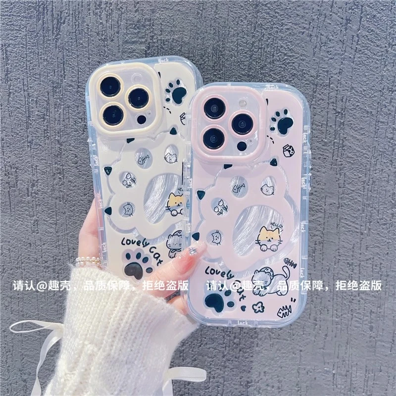 镂空猫爪镜面支架适用苹果16华为vivo高级小米OPPO羽纱泡芙手机壳