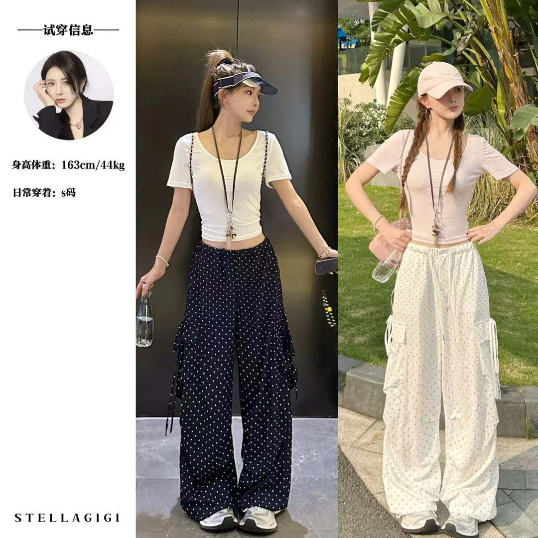 SG / 杨依姗 SS韩系薄款窄版高腰抽绳波点工装裤K-20251064