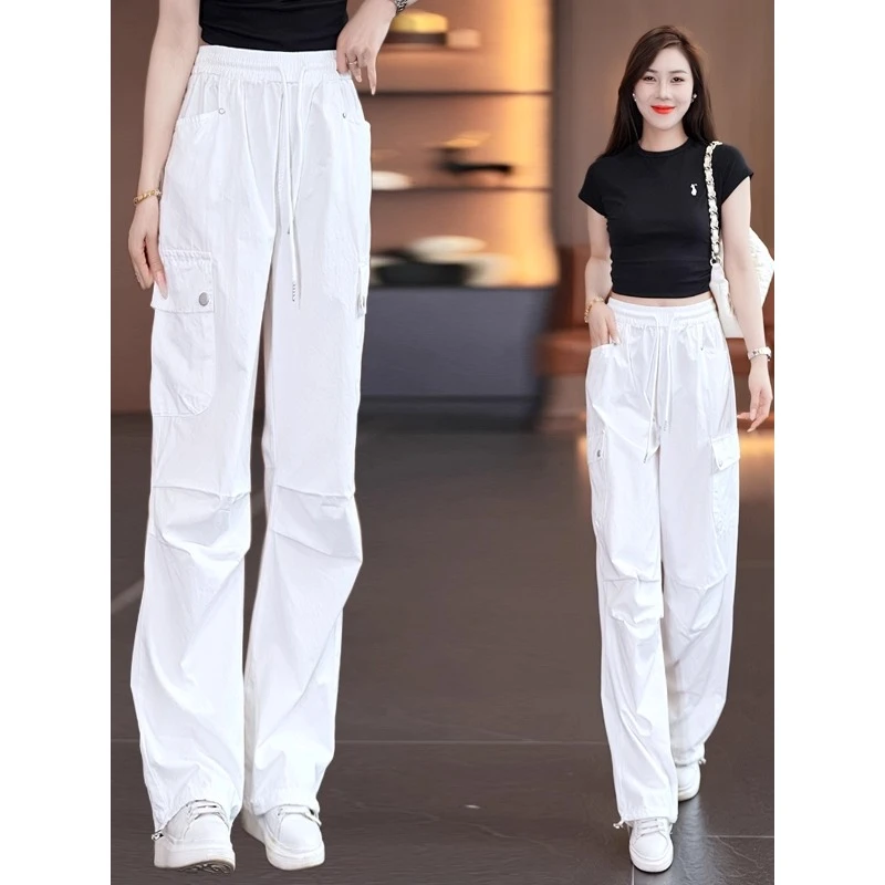 美式速干工装裤女2025秋季厚款运动休闲裤抽绳宽松显瘦阔腿休闲裤