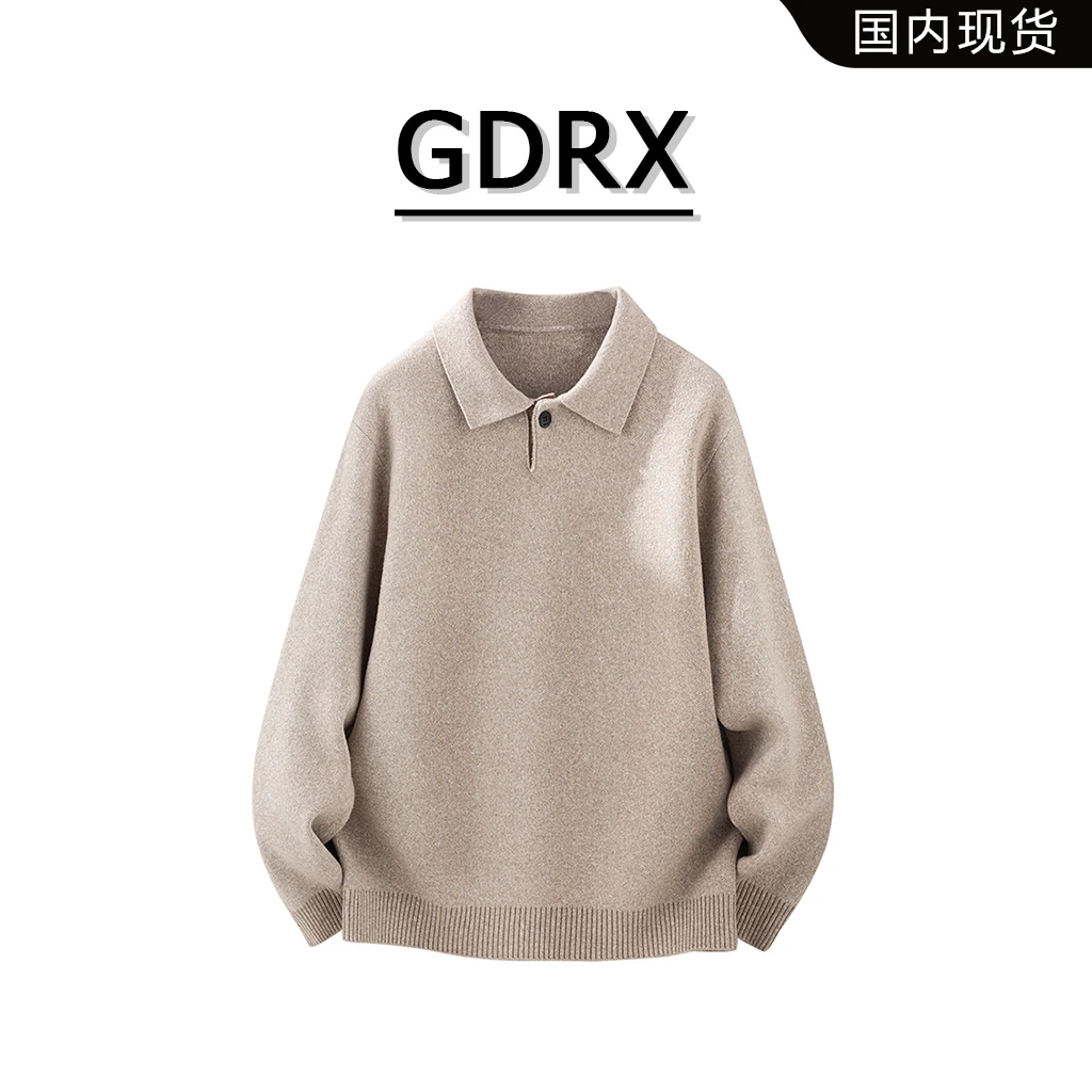 GDRX韩版翻领男款圆领毛衣2025秋季新款潮流套头针织男装上衣