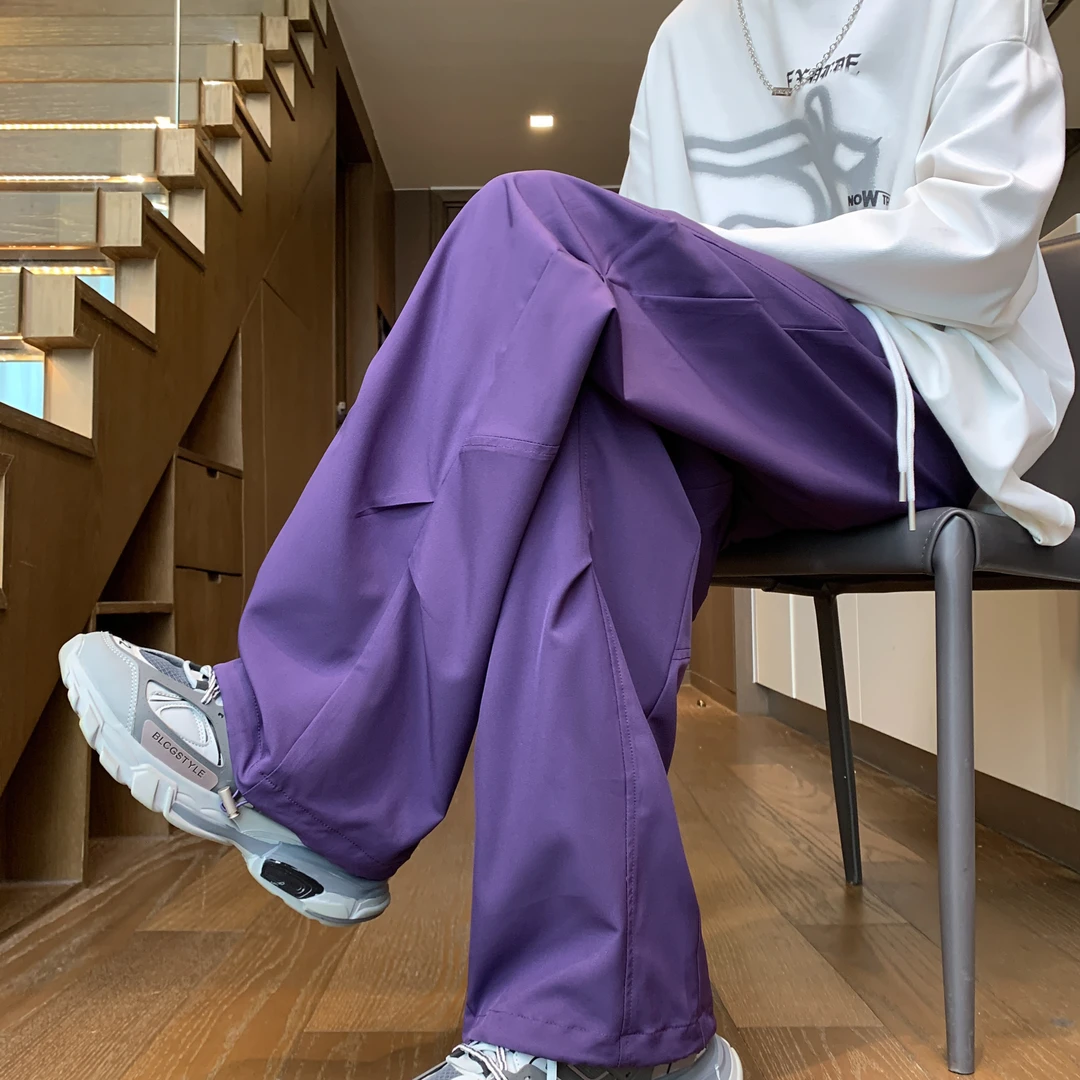 美式高街工装百搭男生春秋复古褶皱感大宽松直筒运动垂感休闲裤