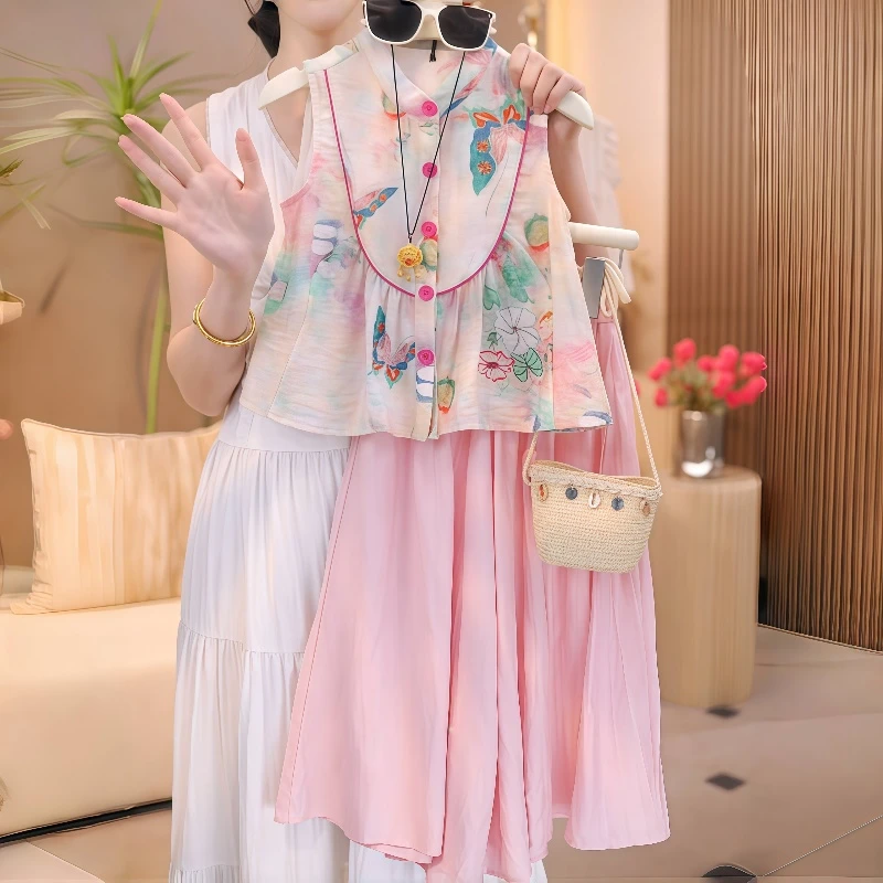 现货女童夏装2025新款设计感新中式国风套装古风儿童汉服女孩衣服