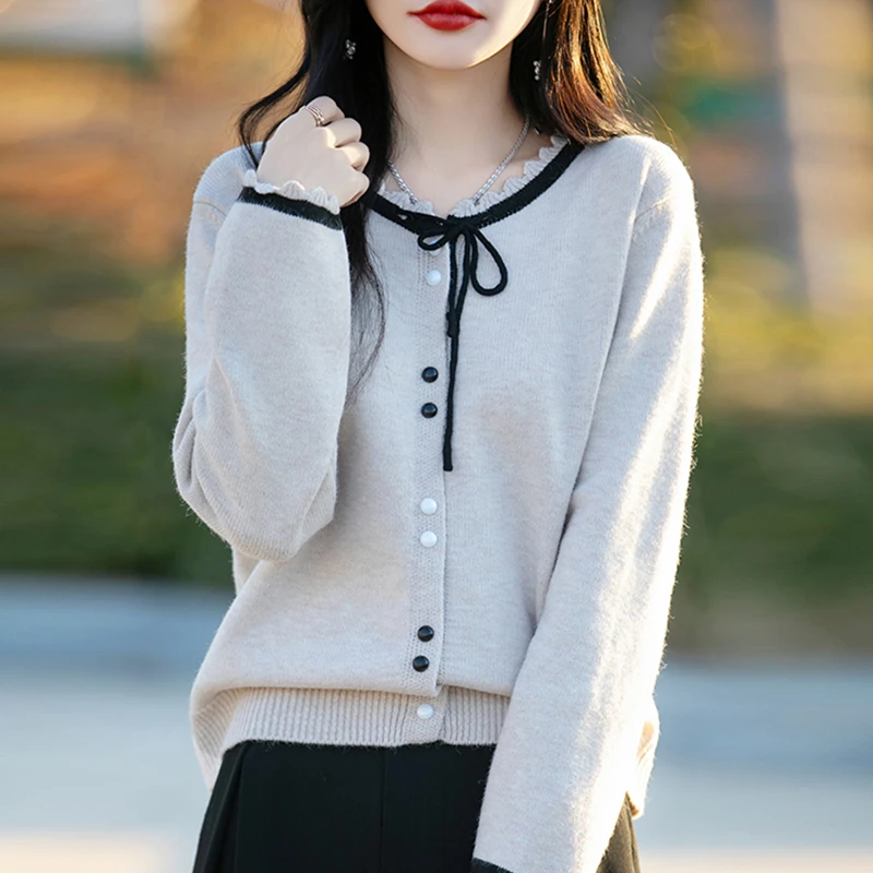 打底衫女春秋2025新款内搭洋气秋冬减龄针织上衣大码女装绑带毛衣