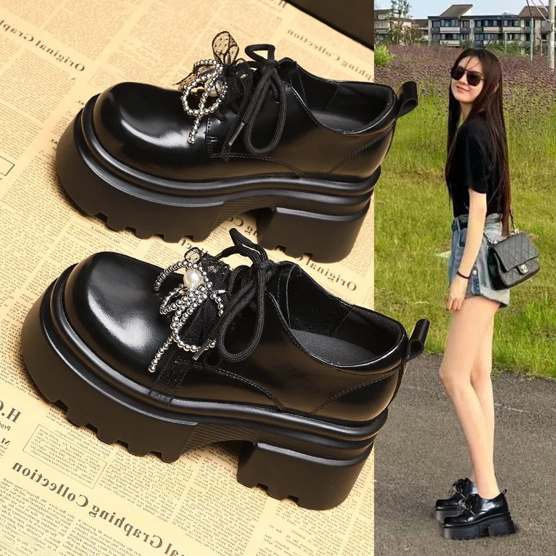 HC3533小个子厚底内增高时尚乐福鞋女2025春季新款松糕休闲单鞋子