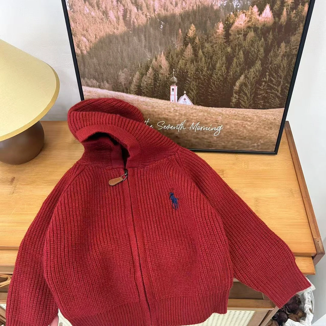 冬款韩版加厚款儿童连帽纯色款毛衣