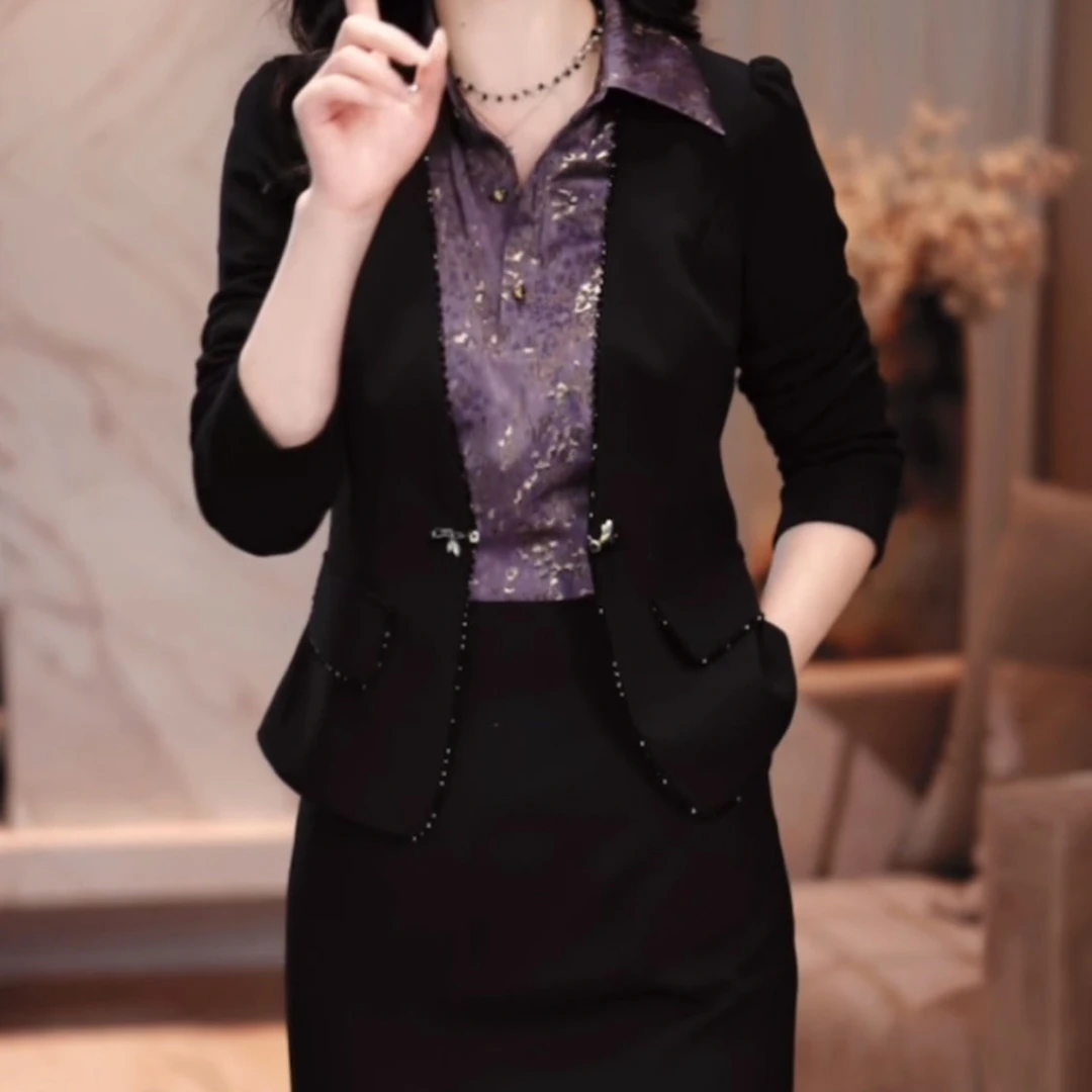 高级TR斜纹精纺气质阔太太俩件套2025秋季女装新款减龄显瘦套装女