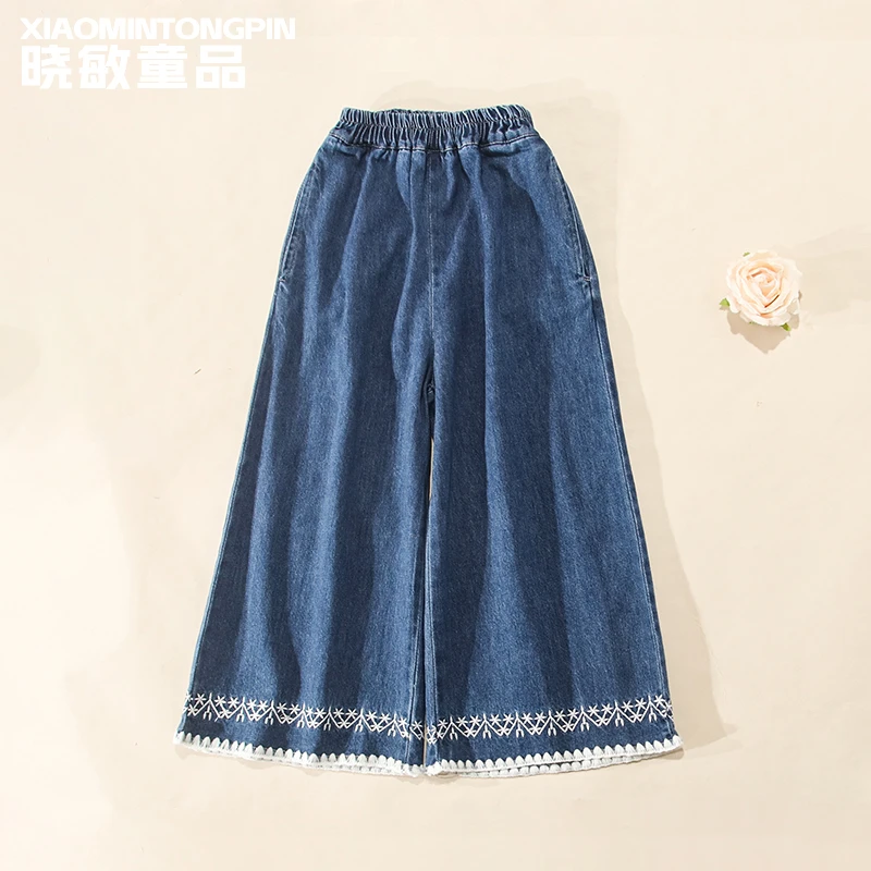 绣花花边裤脚牛仔裤3C3737