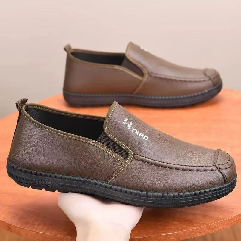 男鞋皮革透气中老年软底一脚蹬春秋男士商务休闲爸爸父亲皮鞋