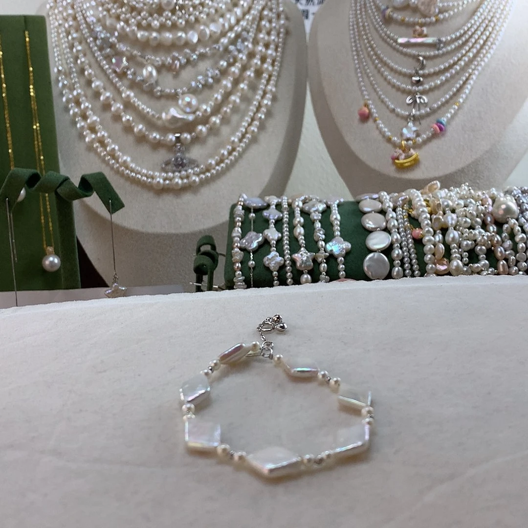 手绳银S925镶嵌淡水珍珠