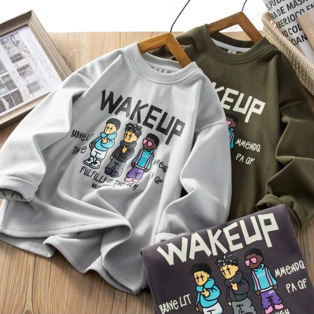 儿童冬季印花字母卡通中大童圆领休闲打底长袖T恤   4052