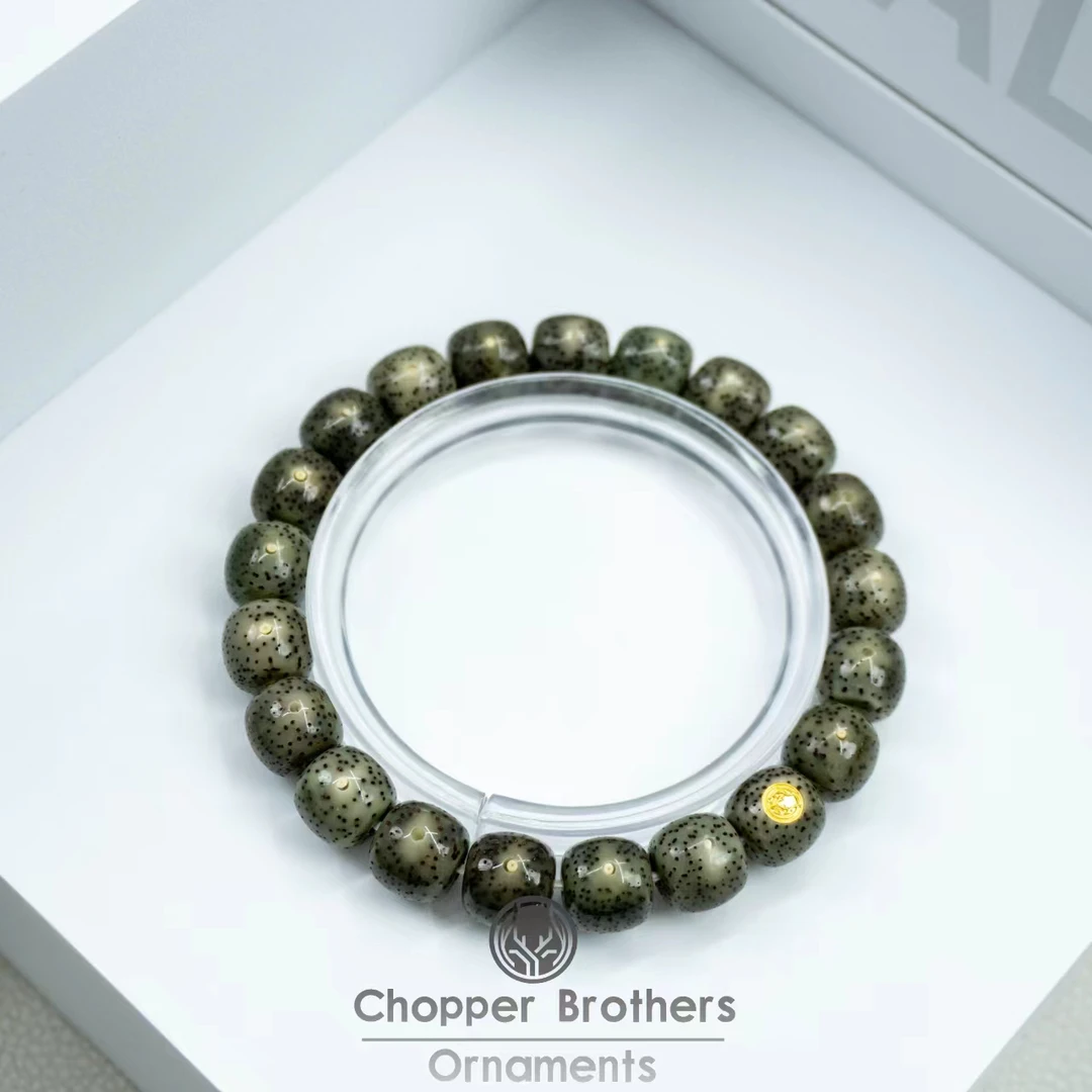 128/金标石玉料绿幽灵星月菩提手串 11x10mm