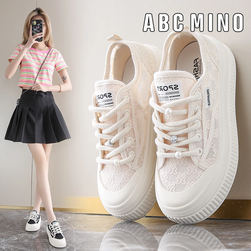 ABC MINO渔夫鞋女夏季2025新款配裙子蕾丝小白鞋透气休闲运动板鞋
