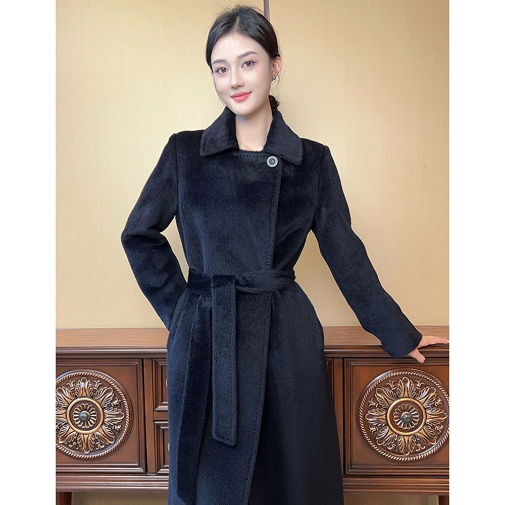 秘鲁进口婴驼原料经典一粒扣女主角皇室婴驼大衣比苏力密度高60倍