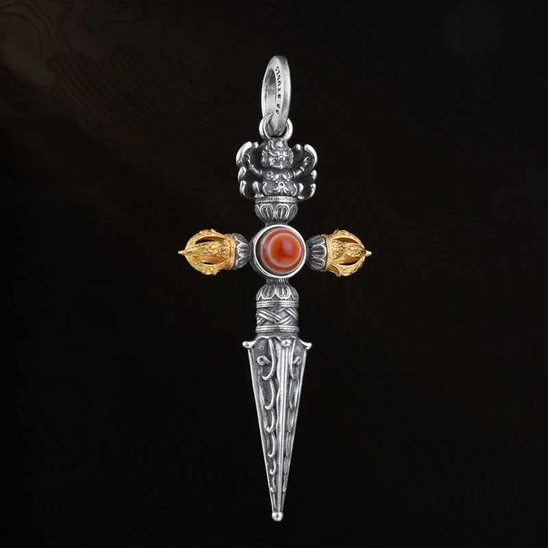 925银银制品 喜三福文创 十字金刚杵项链潮流百搭手工吊坠