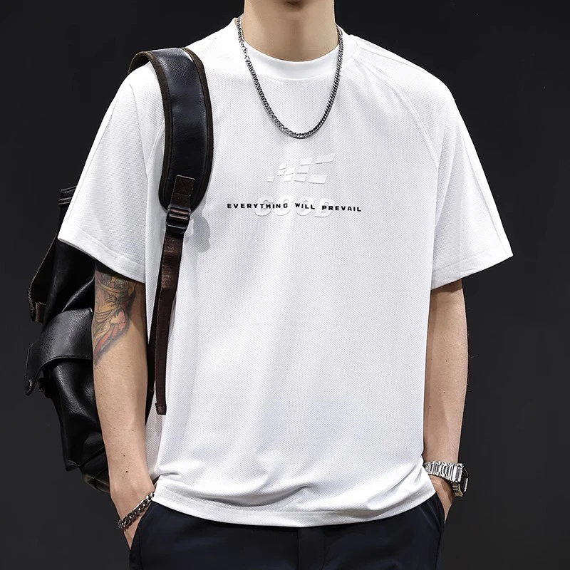 LEIGHZ/雷茨冰丝速干短袖t恤男士潮牌大码高端衣服体恤夏季新款