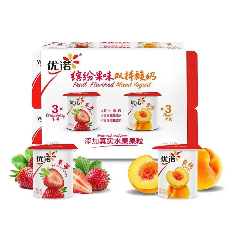 【到期25-9-28】12杯yoplait优诺水果风味双拼酸奶草莓黄桃600g