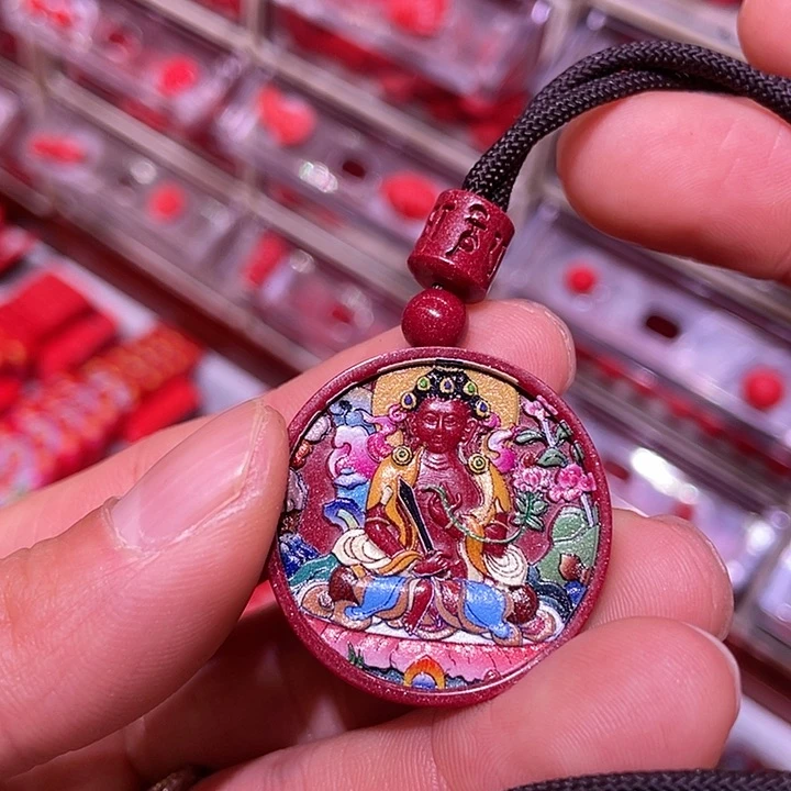 天然辰砂紫金砂彩绘虎虚空吊坠