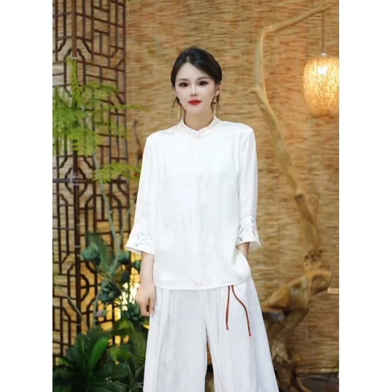 【骑袍竹桃上衣】上衣新中式大码妈妈装复古春夏239-1113竹桃上衣