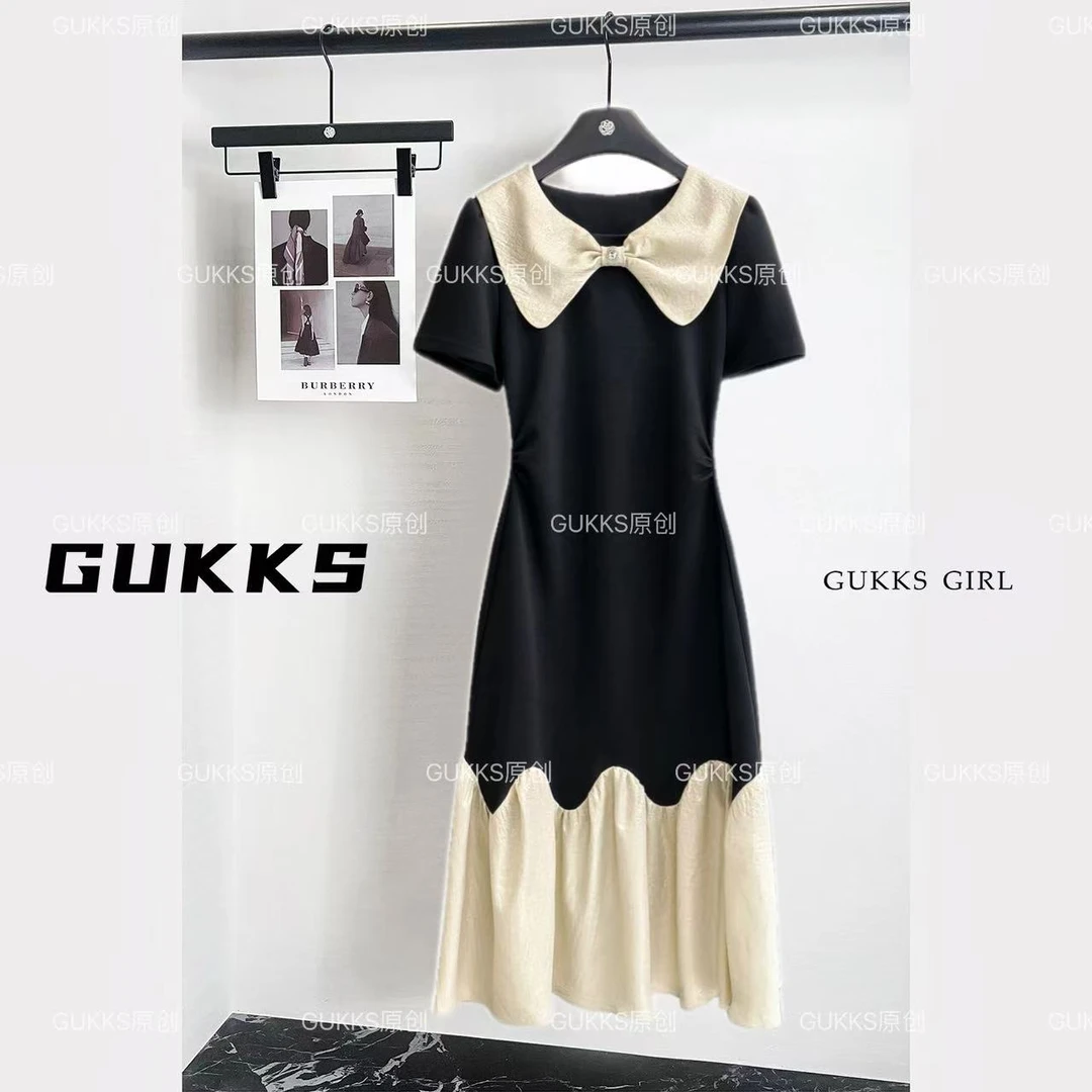 GUKKS/2025夏季新款娃娃领收腰连衣裙GK744