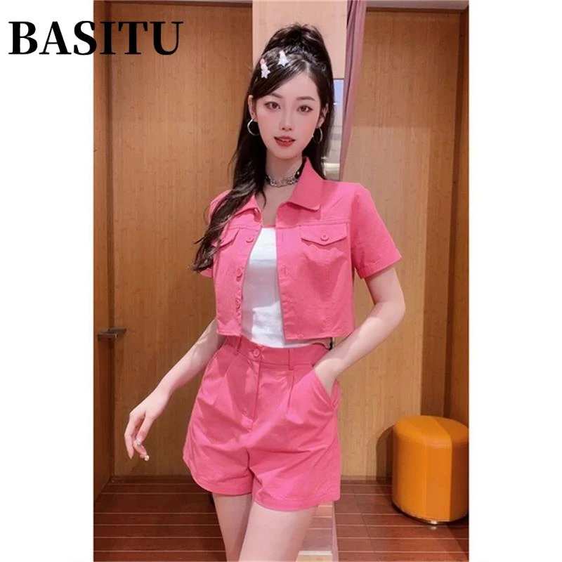 韩版时尚工装风套装女2025夏季新款设计感小众短袖衬衫短裤两件套