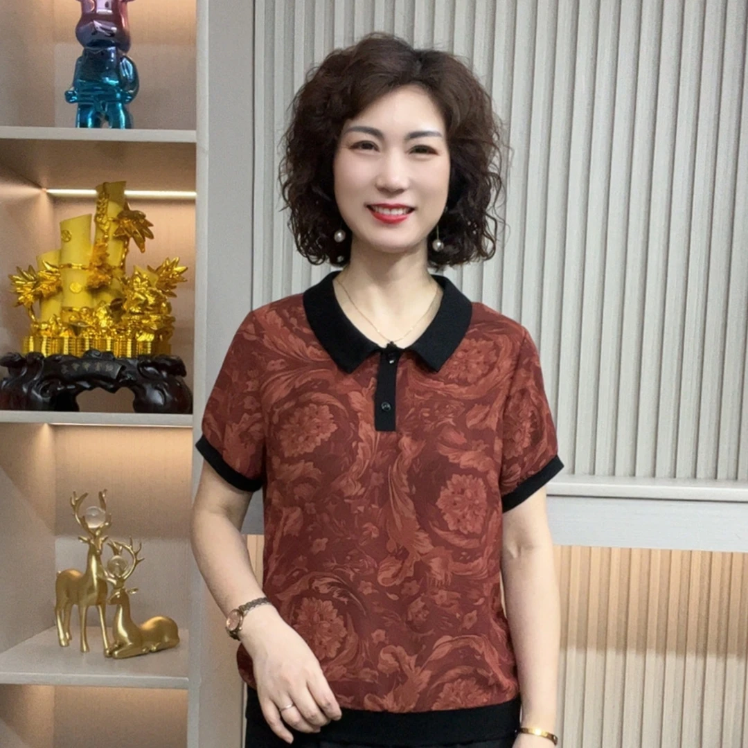 妈妈装流行欧若拉时尚潮牌女装宽松夏装女士独特漂亮小衫休闲短袖