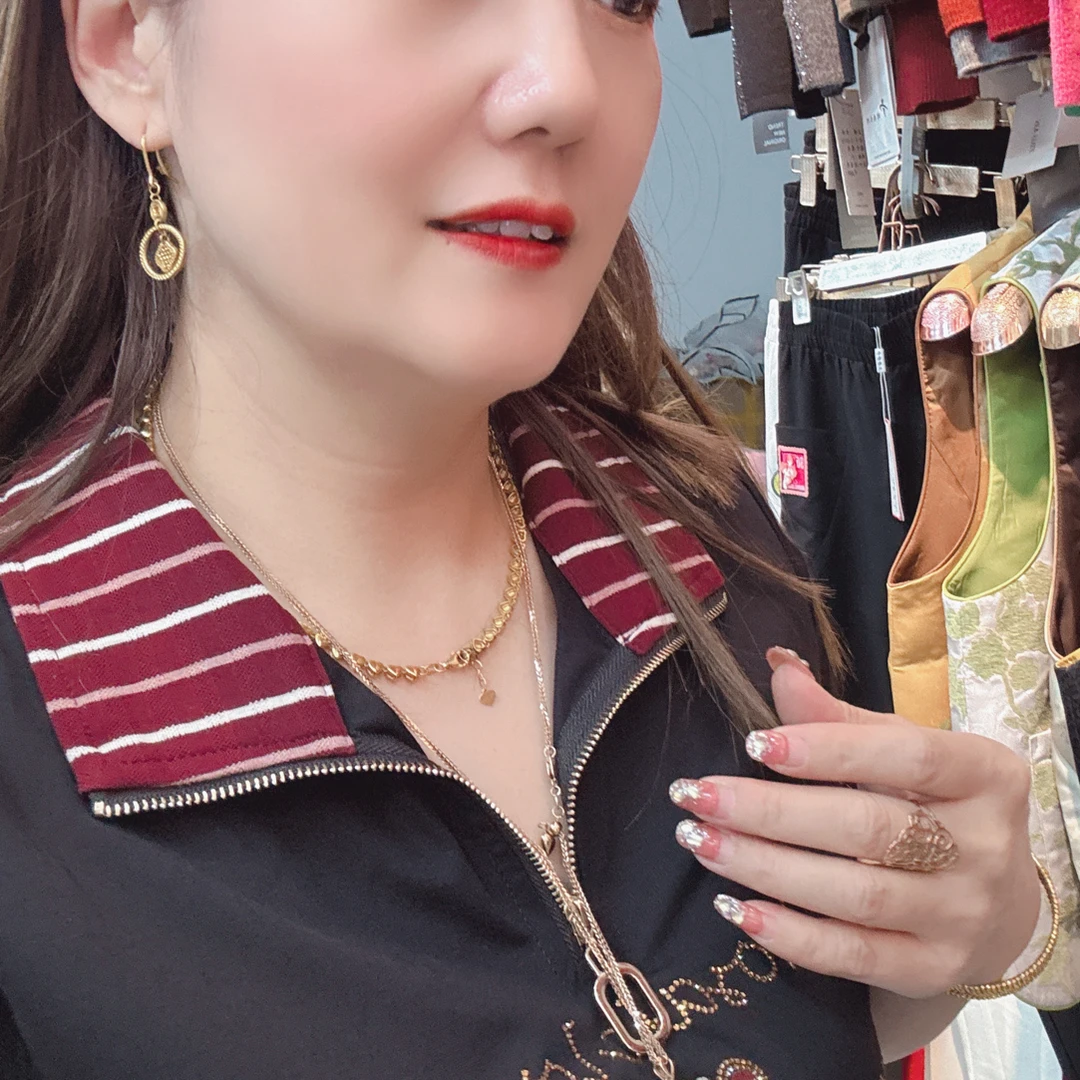 夏季女士短袖翻领纯色烫钻百搭显瘦气质妈妈上衣