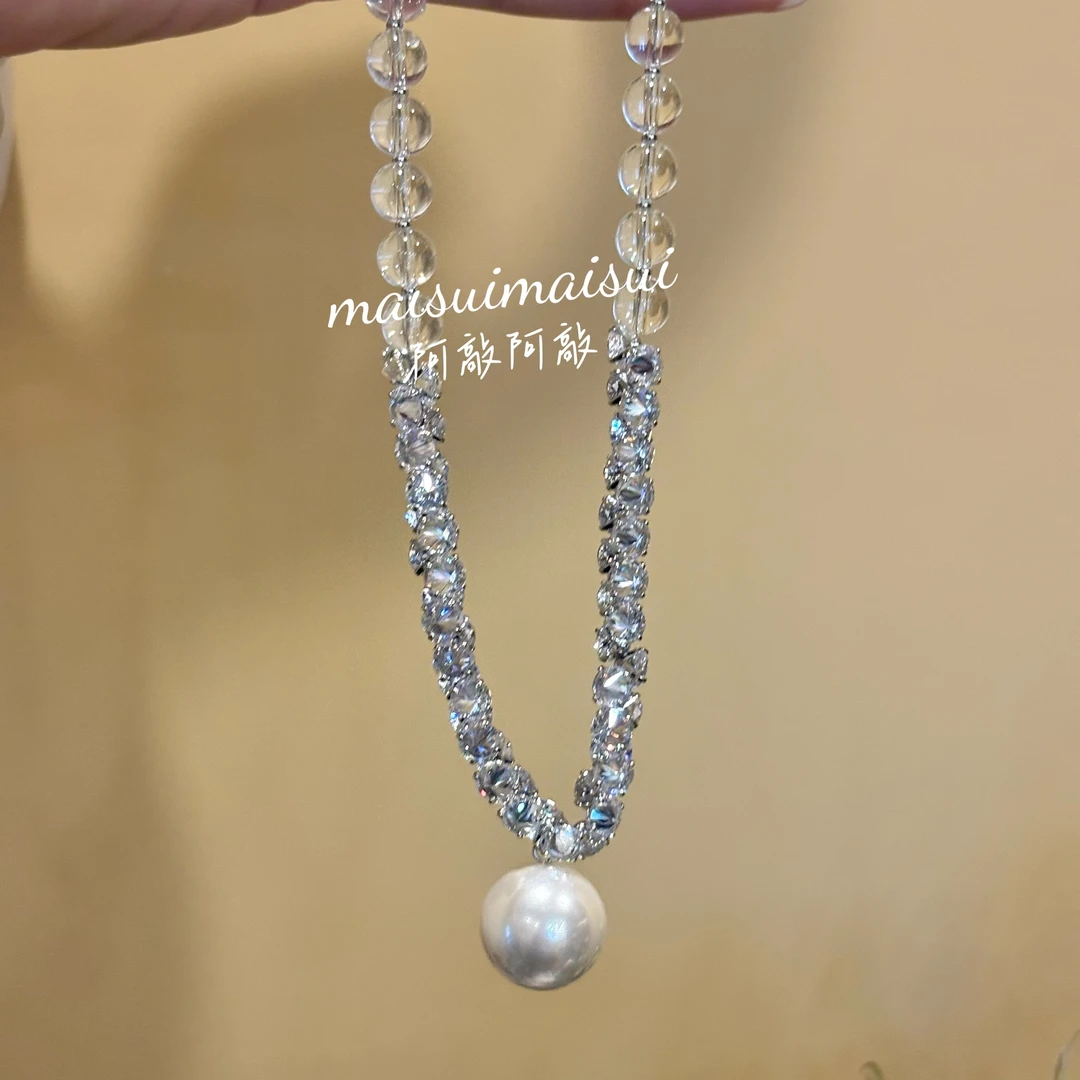 铜合金项链 【阿敲】A1388~珍珠拼钻吊坠项链串珠项链-麦穗头饰