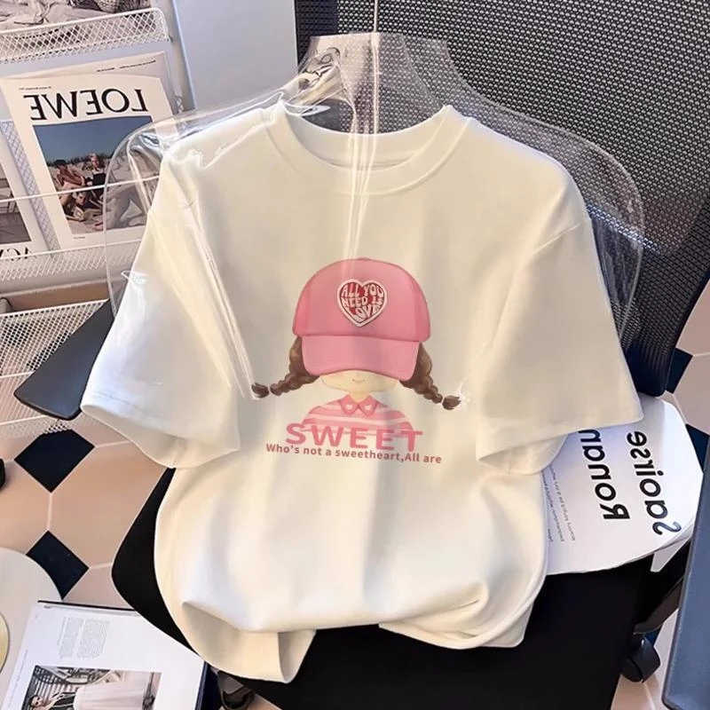 儿童纯棉短袖t恤白色中大小童女童夏季半袖童装宽松上衣时髦潮流