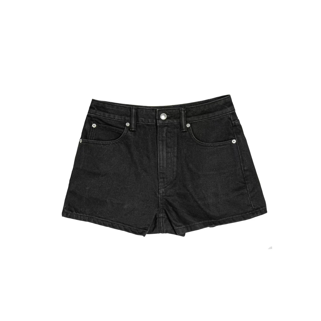 99新 Alexander McQueen/亚历山大·麦昆 黑色牛仔短裤 27码 D1803