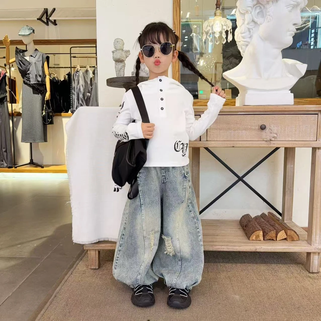 女童卫衣套装春秋新款儿童洋气中大童休闲牛仔裤时尚韩版两件套
