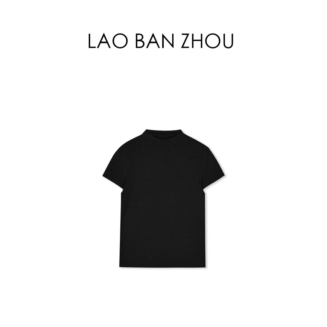 【老板周】经典新品 舒适半高领基础款短袖T恤