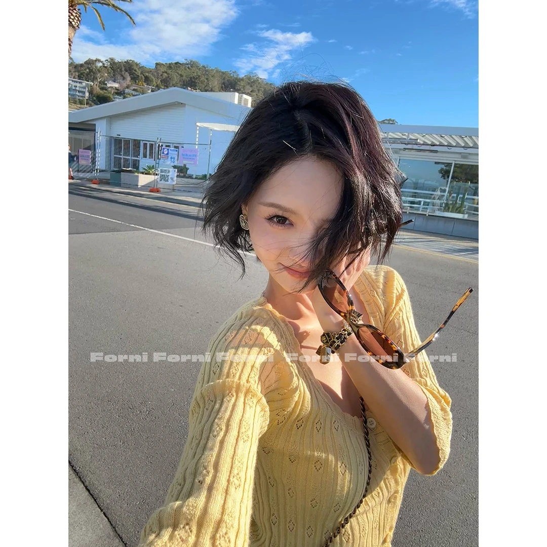 FORNI 恋恋笔记 法式少女感花边圆领针织衫上衣2025早秋