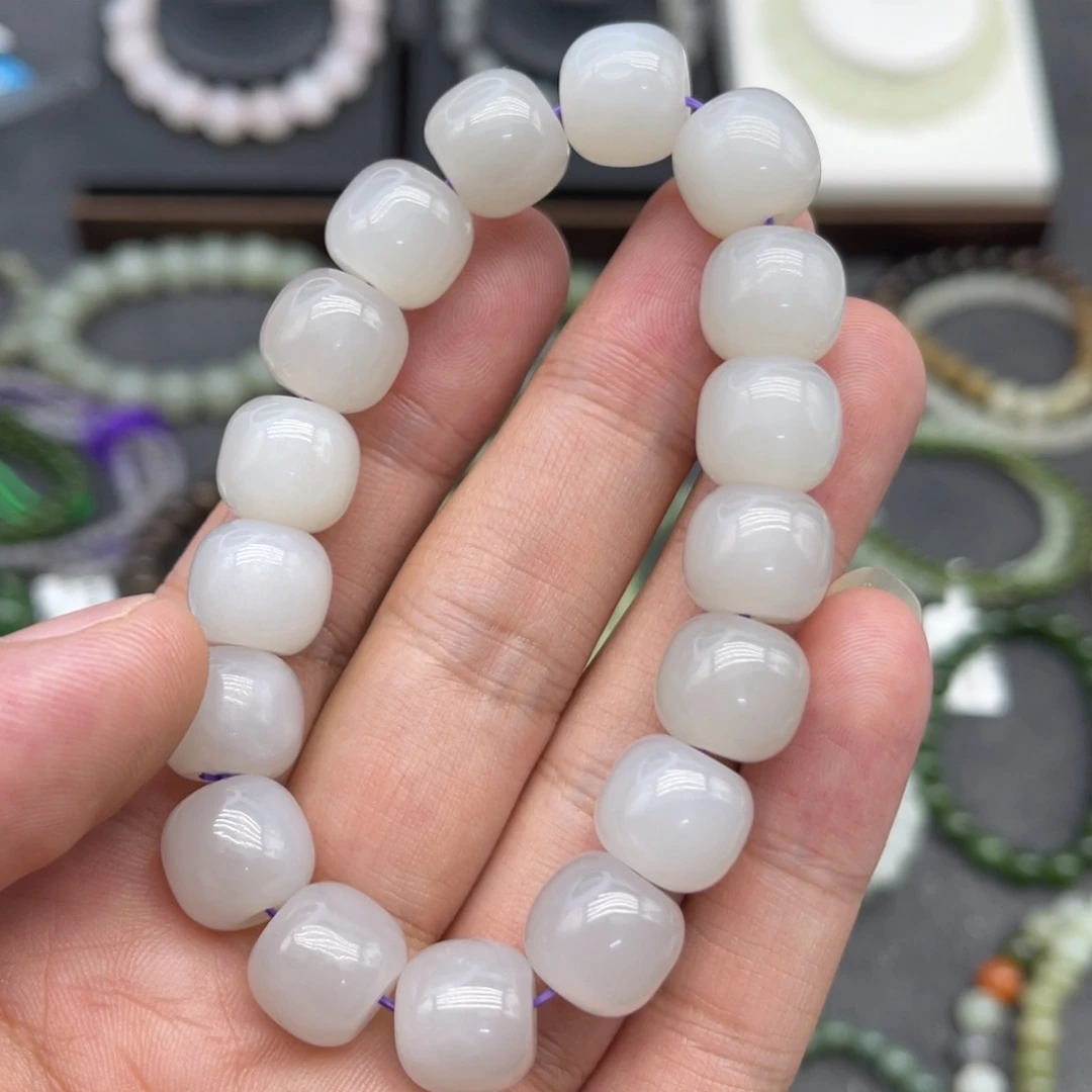 和田玉未镶嵌手串卡12烟紫老型珠