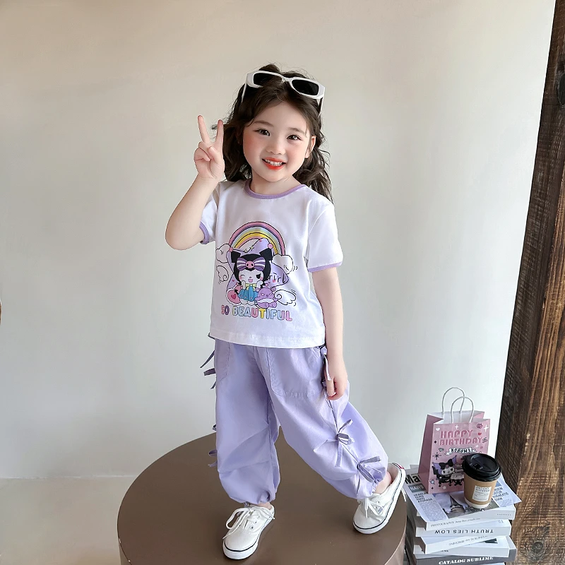 女童夏季套装2025新款洋气女宝宝库洛米短袖卡通儿童夏装工装薄裤