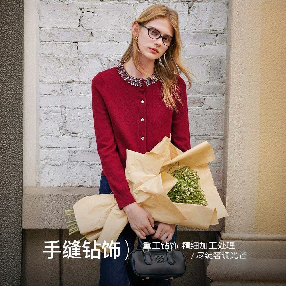 【达人专属】法曼萱格雷羊毛针织开衫女春上衣FZZ0644