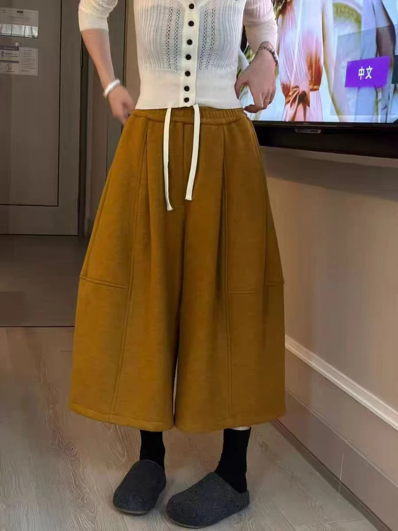 【沐禾】2025羊绒呢八分休闲裤宽松时尚显瘦休闲裤 裤长91 8632