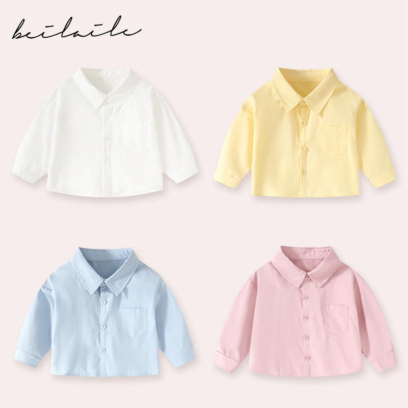 【木代棉衬衫 小乐妈咪】女衬衣春装新款男童衬衫外套儿童上衣服B14