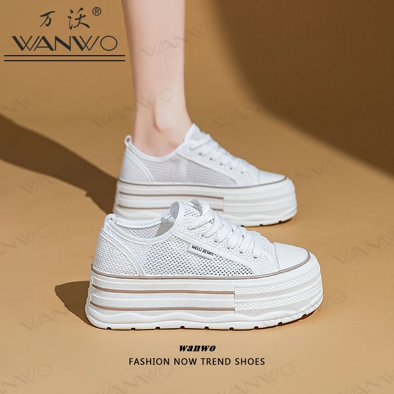 网面厚底鞋女2025春夏季百搭新款潮松糕鞋透气小白鞋休闲板鞋