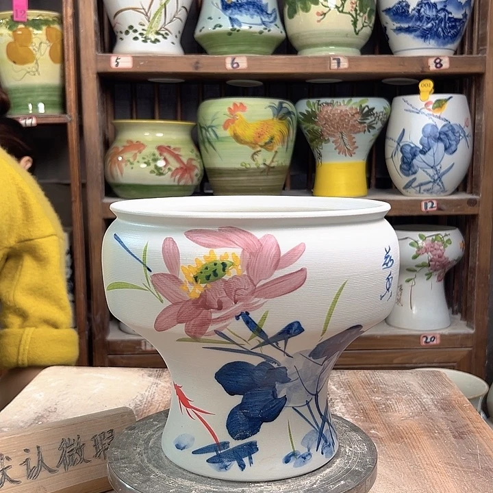 陶口22青花荷花新款新款陶瓷陶瓷陶瓷微瑕