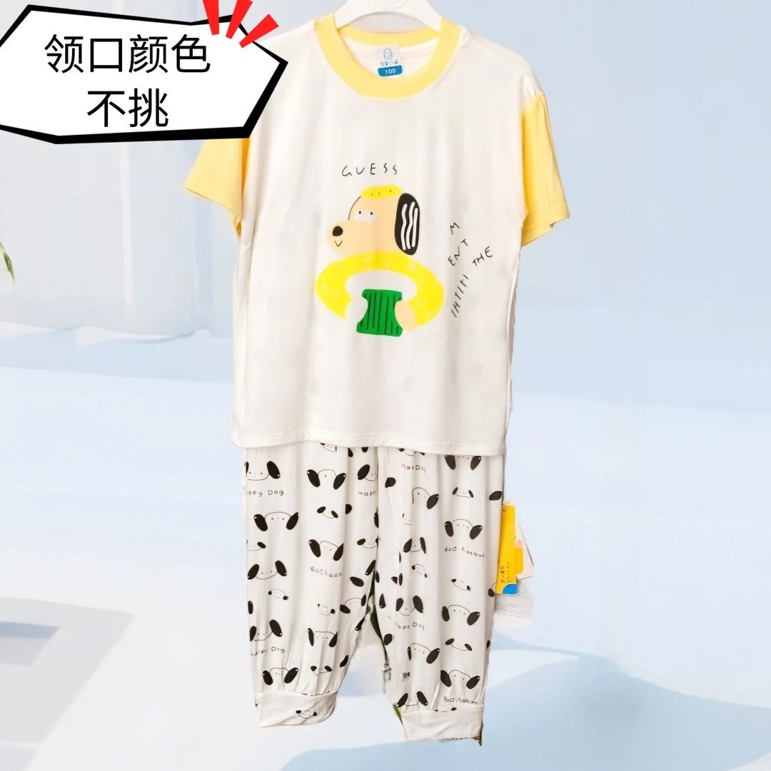 43711儿童莫代尔睡衣短袖家居服两件套装亲子空调服休闲宽松卡通