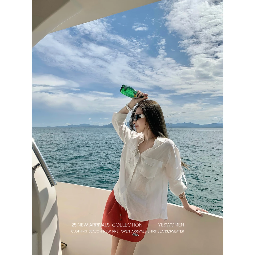 YESWOMEN7.5口袋亚麻衬衫轻薄凉爽透氣純亚麻层次感XYF5256A4271