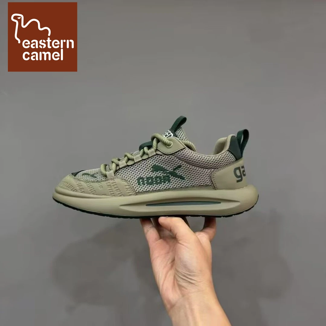 东方骆驼男鞋2025新款夏季时尚网面透气休闲板鞋软底厚底阿甘鞋男