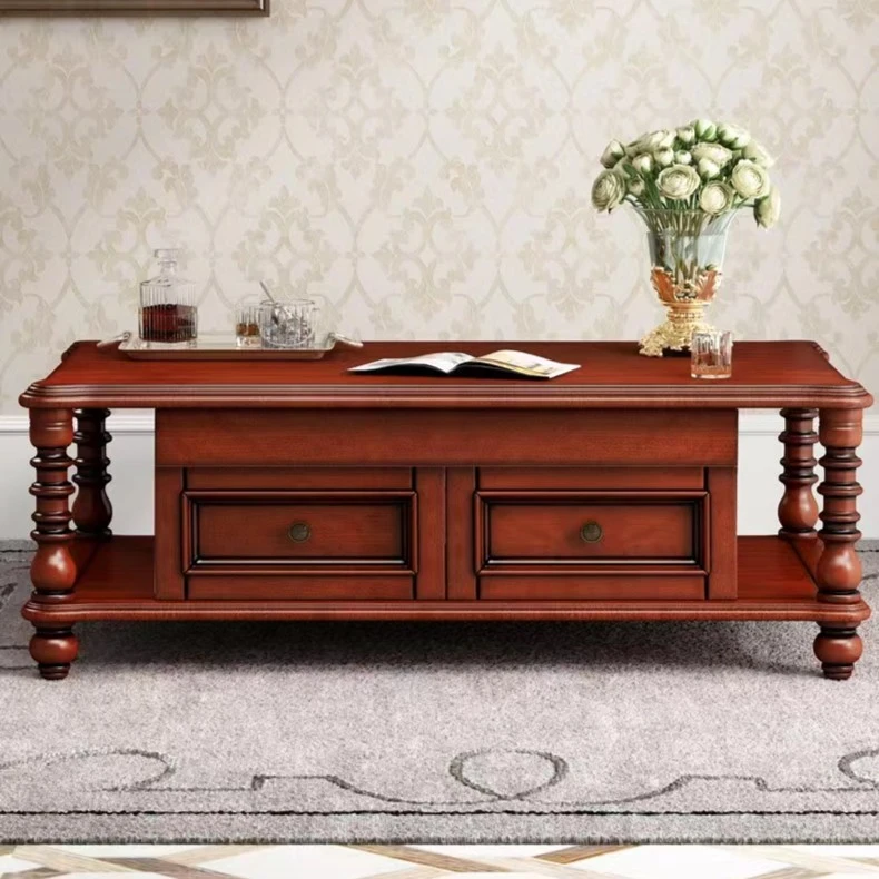 【特价】进口桃花芯木全实木美式家具客厅简约茶几家用抽拉沙发茶桌