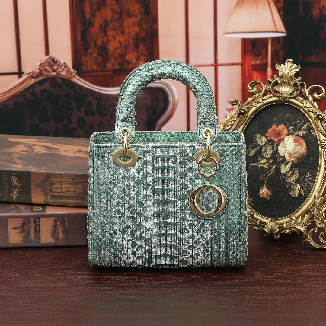 20cm中号经典磨砂蛇皮女士手提包真皮时尚潮流戴妃包单肩斜挎包女