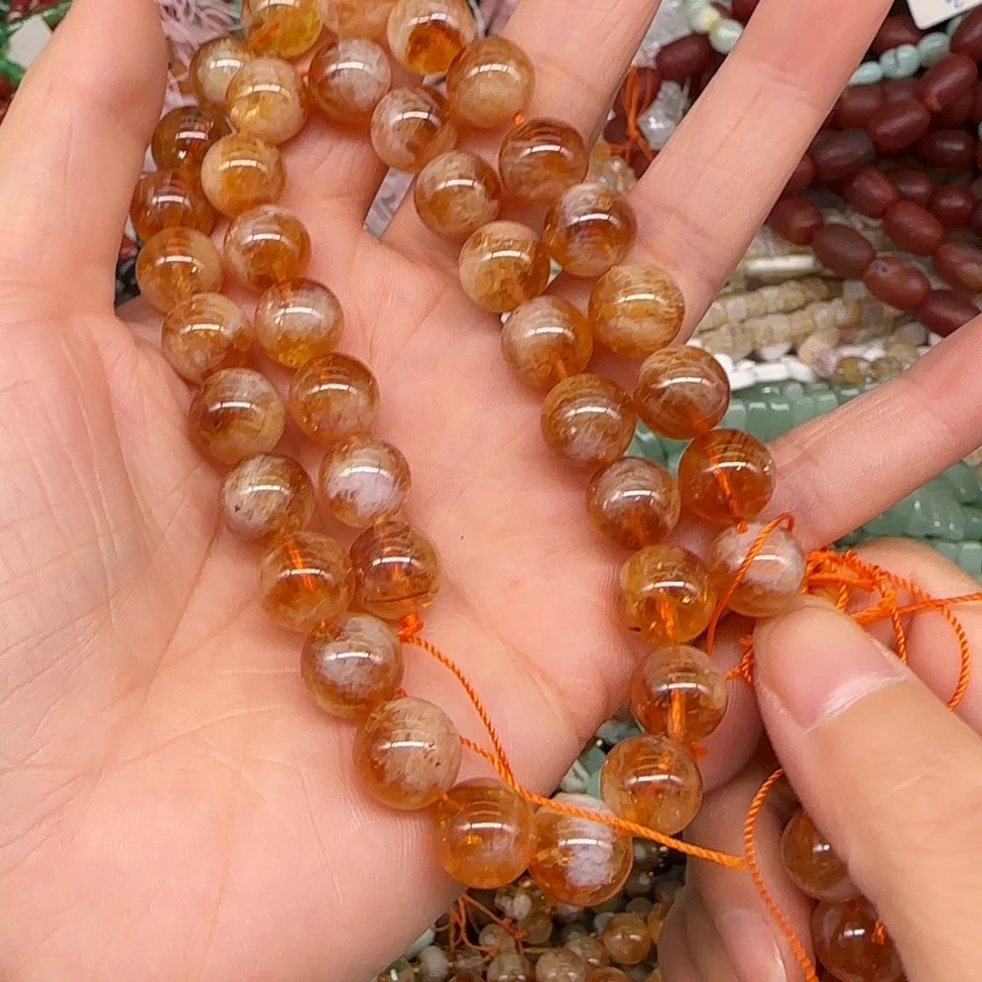 玛瑙/玉髓合金珠宝半成品黄水晶10mm一条